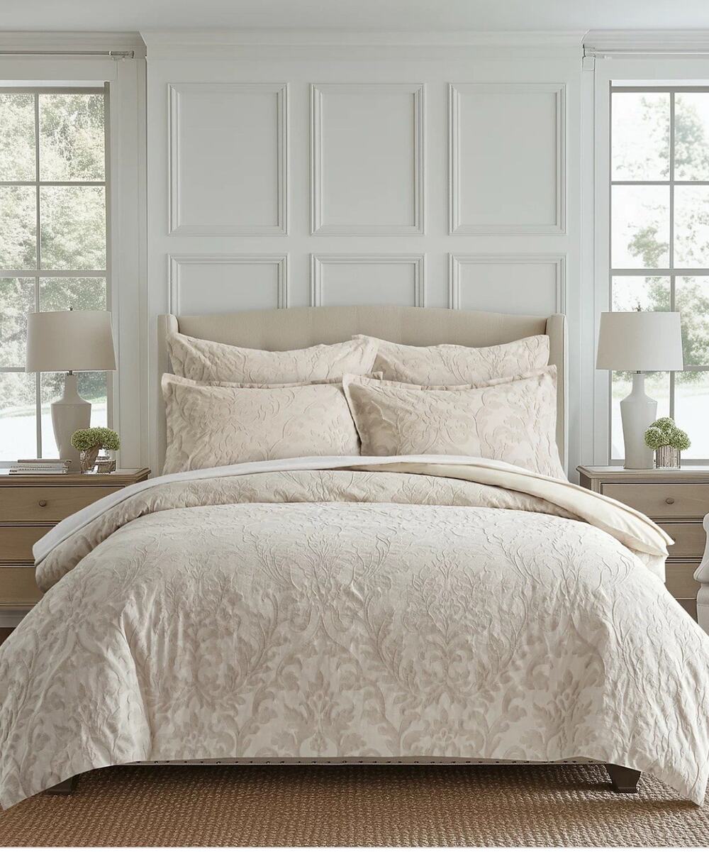 Levtex Home Alessio FULL / QUEEN Duvet Cover & Shams Set Beige/Free Shipping!
